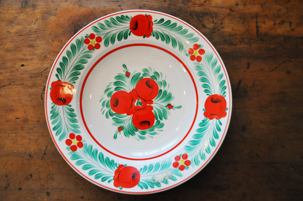 ハンガリー・HOLLOHAZA（ホロハーザ）ハンドペイント陶器絵皿/朱赤