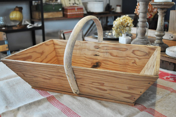 木製バスケット フランスアンティーク ヴィンテージ 持ち手つき木箱